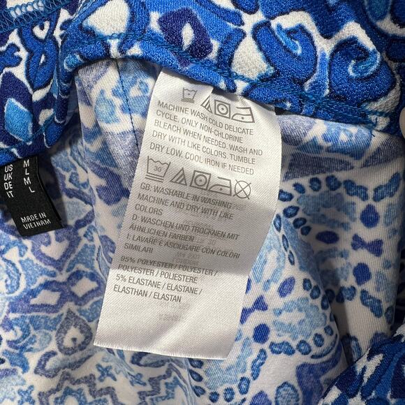 Isaac Mirzah Live Blue Floral Pull On Wide Leg Flowy Stretch Pants Womens Medium - Picture 12 of 13